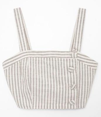 Blusa Cropped Listrada com Botões Frontais