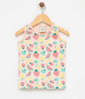 Blusa Regata Infantil Estampada Frutas - Tam 1 a 4